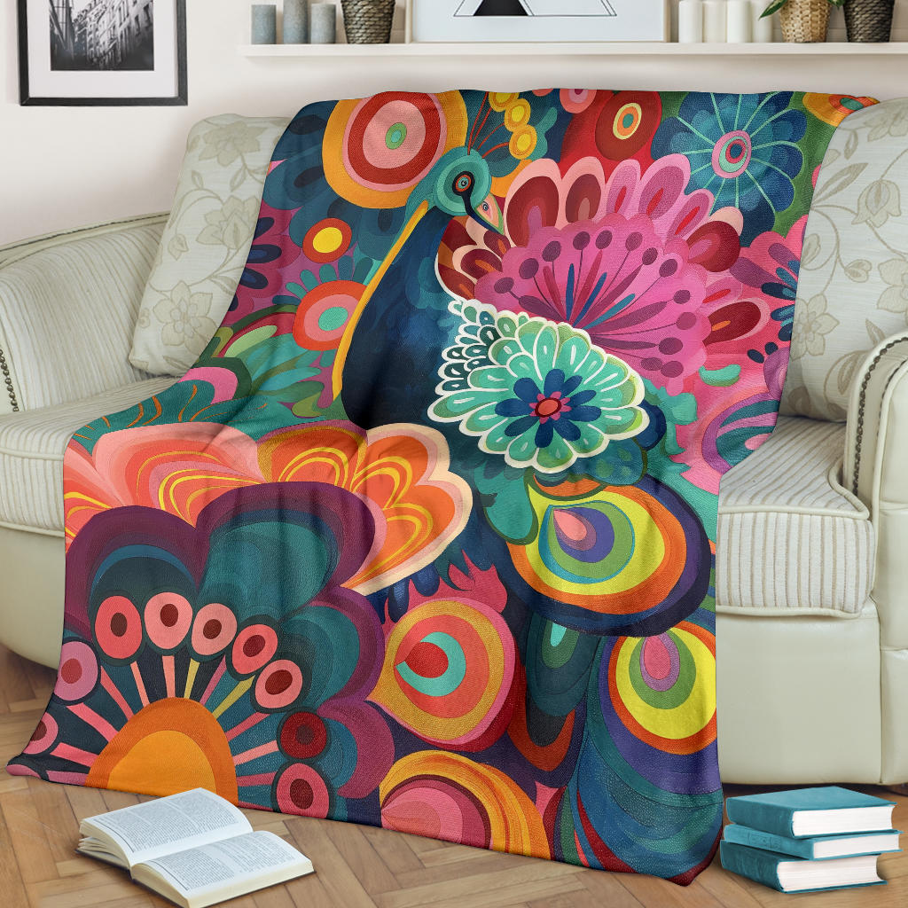 Peacock Blanket, Trippy Psychedelics Peacock Fleece Blanket, Peacock Throw Blanket, Peacock Gifts