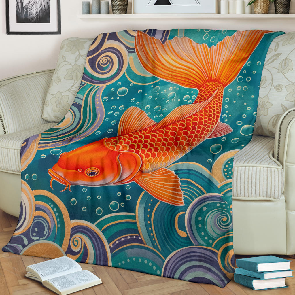 Carp Blanket, Trippy Psychedelics Carp Fleece Blanket, Carp Throw Blanket, Carp Gifts