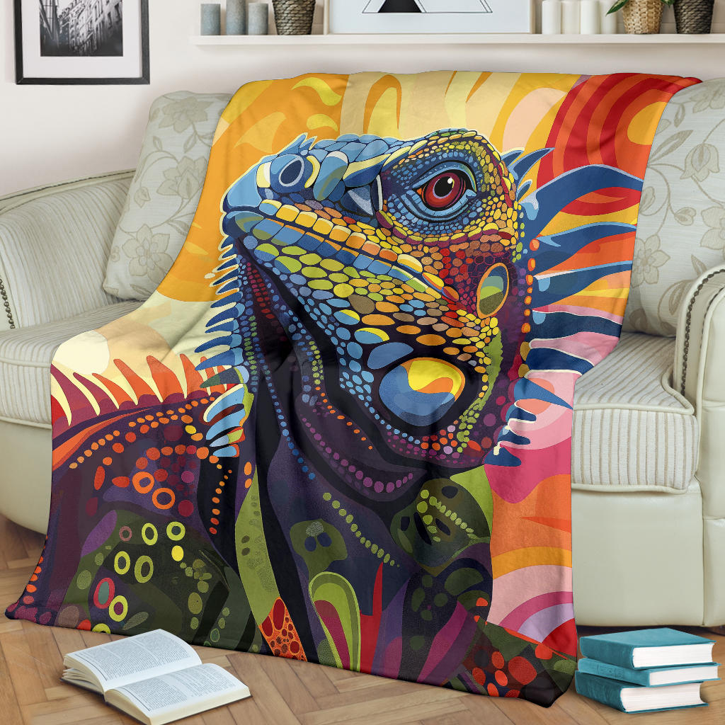 Iguana Blanket, Trippy Psychedelics Iguana Fleece Blanket, Iguana Throw Blanket, Iguana Gifts