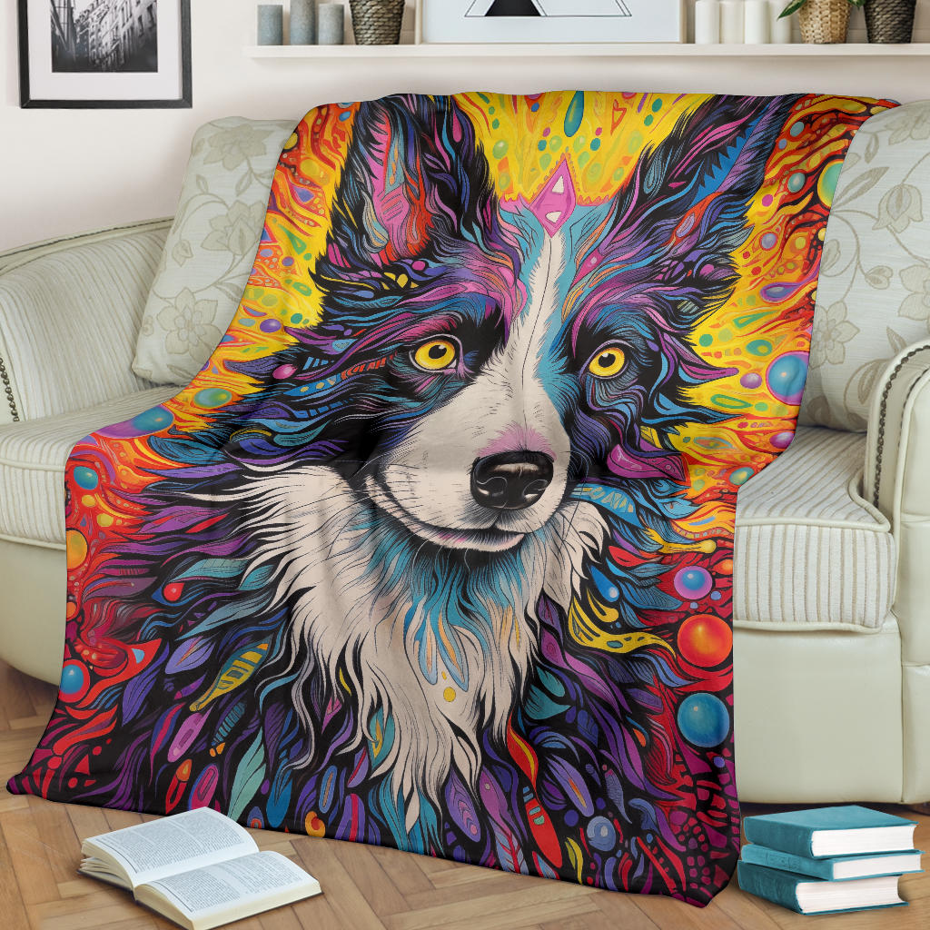 Border Collie Blanket, Border Collie Trippy Psychedelics Blanket, Border Collie Gifts, Border Collie Throw Blanket