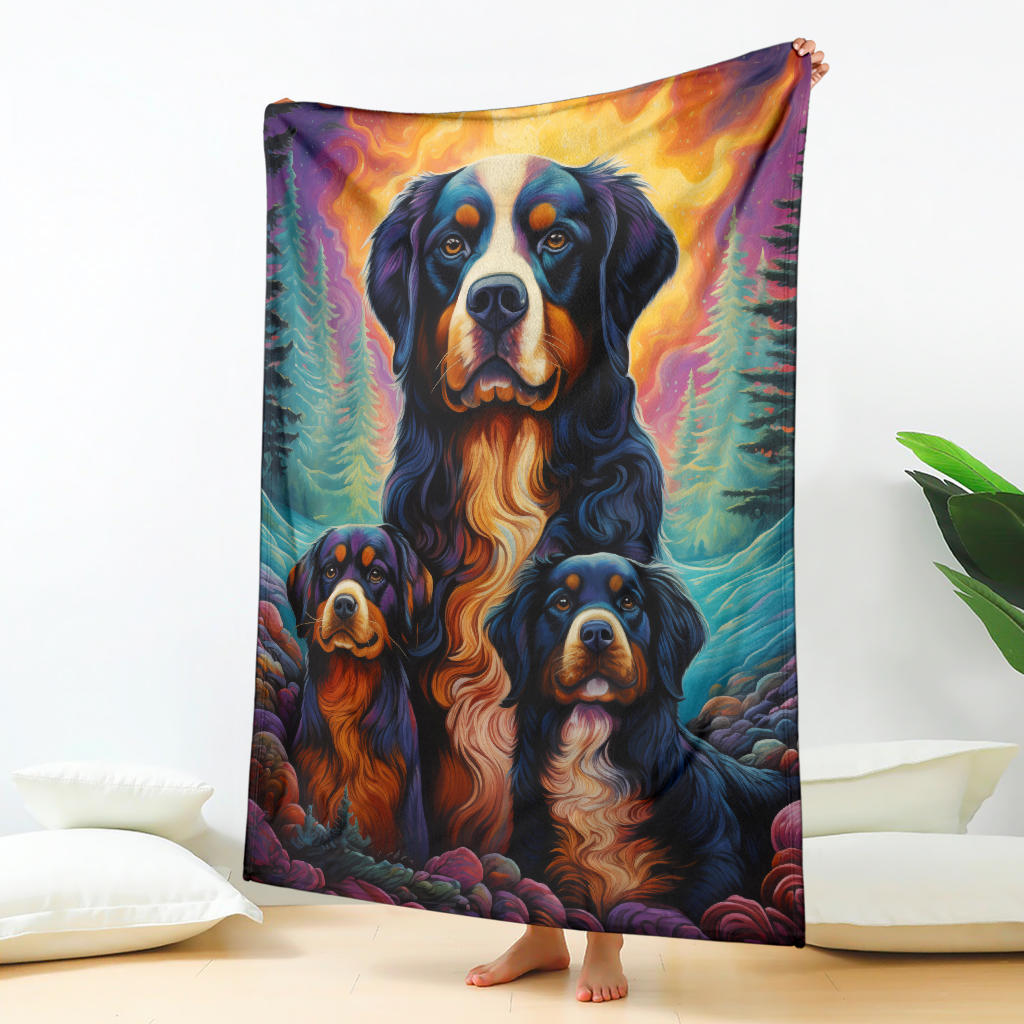 Bernese Mountain Blanket, Trippy Psychedelics Bernese Mountain Fleece Blanket, Bernese Mountain Throw Blanket, Bernese Mountain Gifts