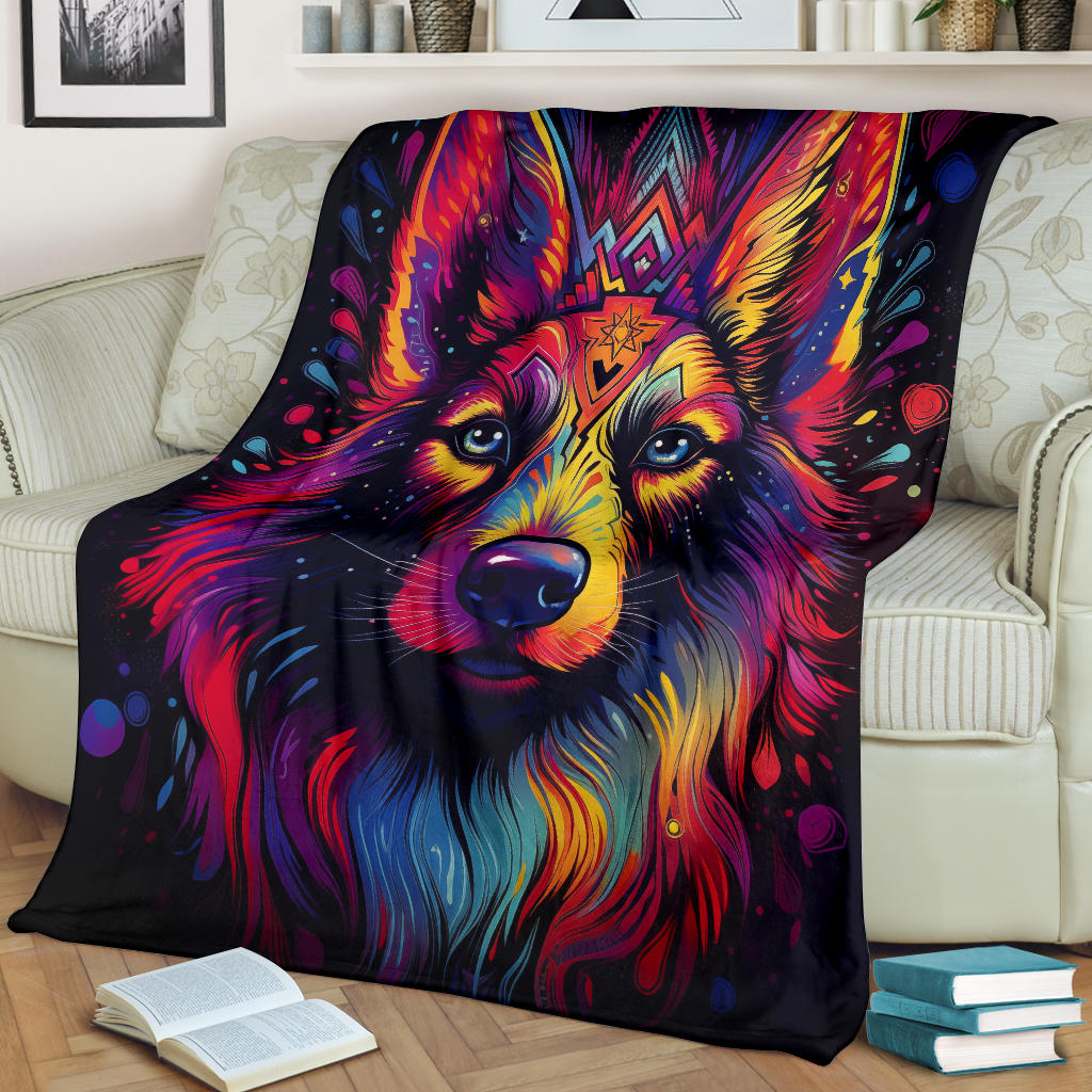 Trippy Psychedelics German Shepherd Blanket, German Shepherd Throw Blanket, German Shepherd Fleece Blanket, German Shepherd Gifts