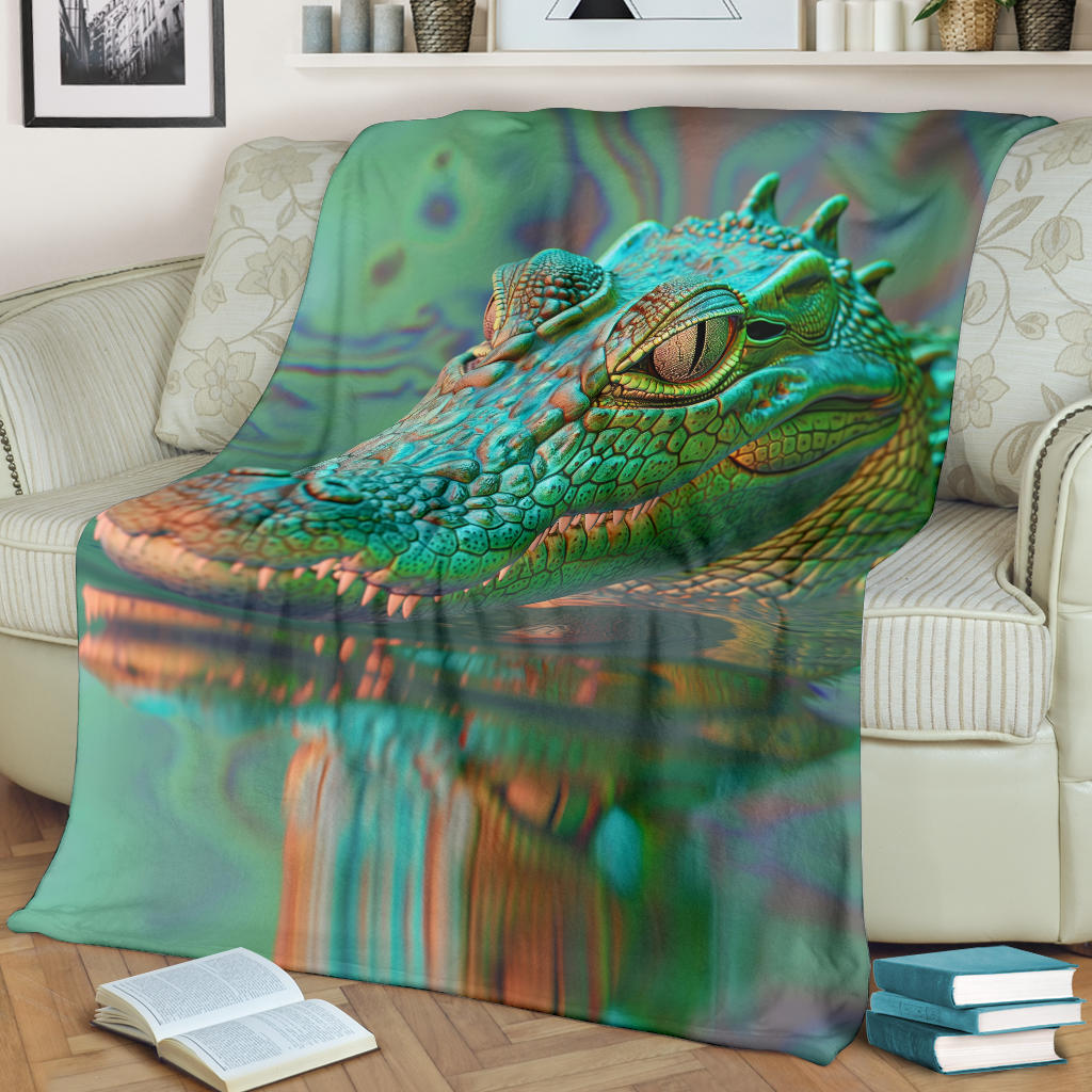 Crocodile Blanket, Trippy Psychedelics Crocodile Fleece Blanket, Crocodile Throw Blanket, Crocodile Gifts