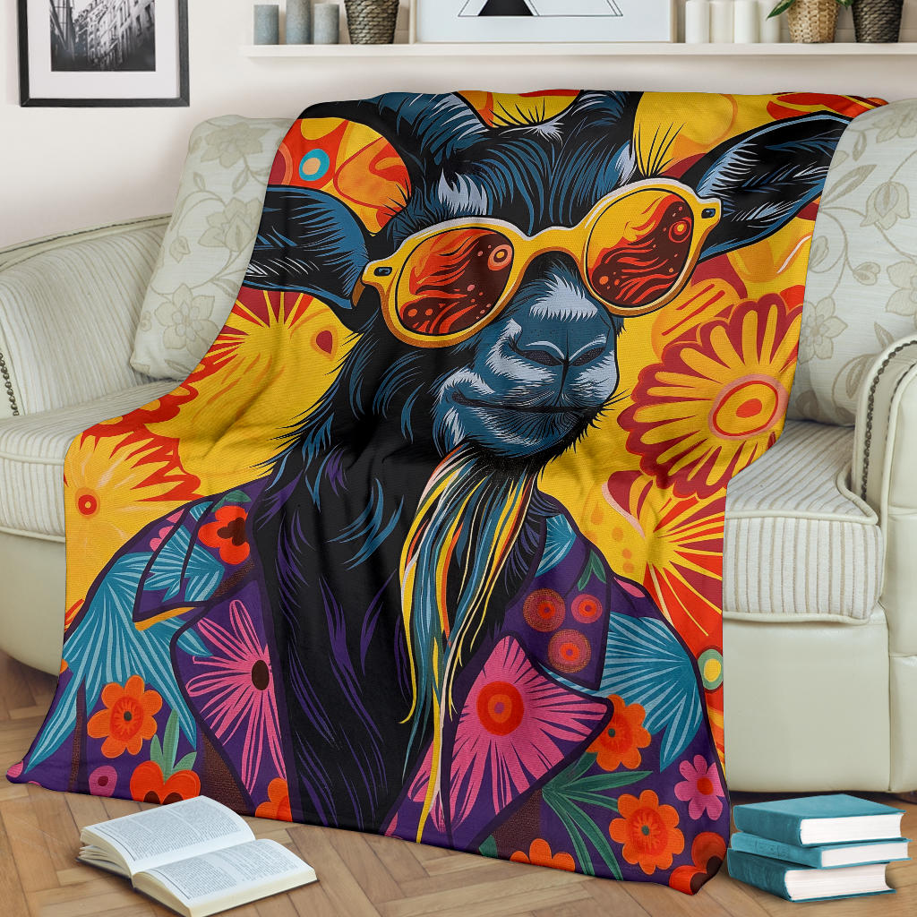 Goat Blanket, Trippy Psychedelics Goat Fleece Blanket, Goat Throw Blanket, Goat Gifts