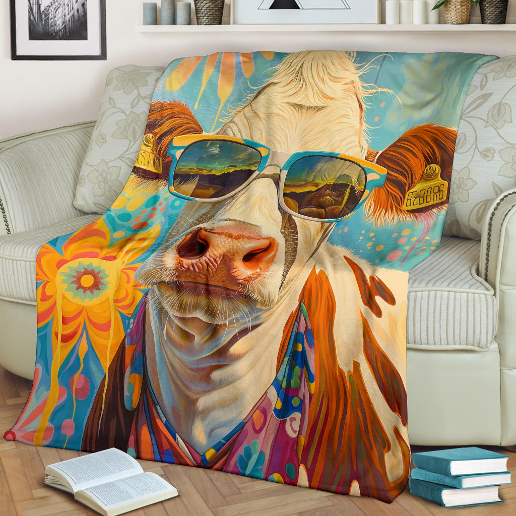 Cow Blanket, Trippy Psychedelics Cow Fleece Blanket, Cow Throw Blanket, Cow Gifts