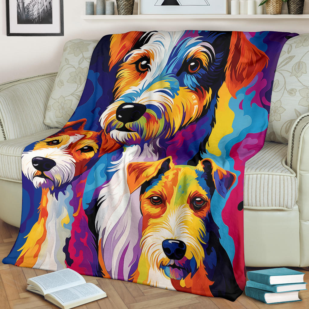 Fox Terrier Blanket, Trippy Psychedelics Fox Terrier Fleece Blanket, Fox Terrier Throw Blanket, Fox Terrier Gifts