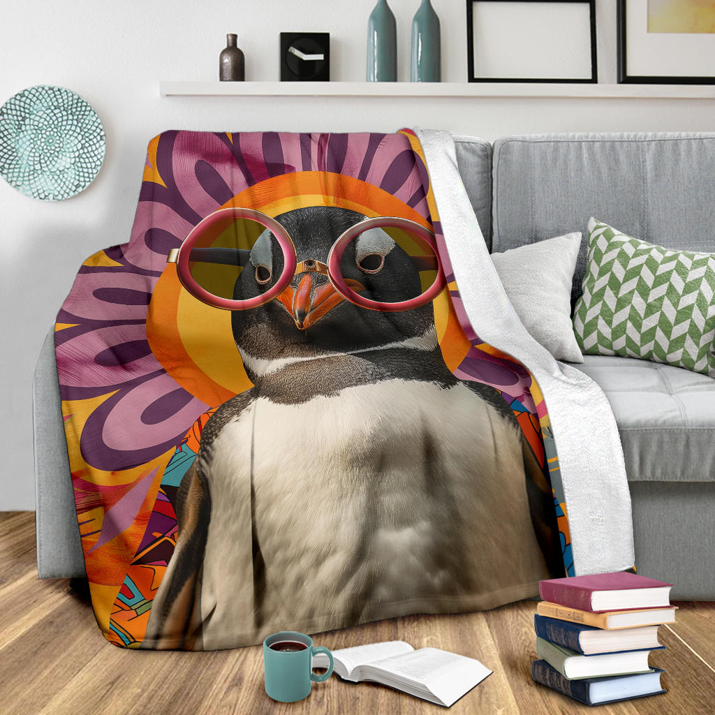 Penguin Blanket, Trippy Psychedelics Penguin Fleece Blanket, Penguin Throw Blanket, Penguin Gifts