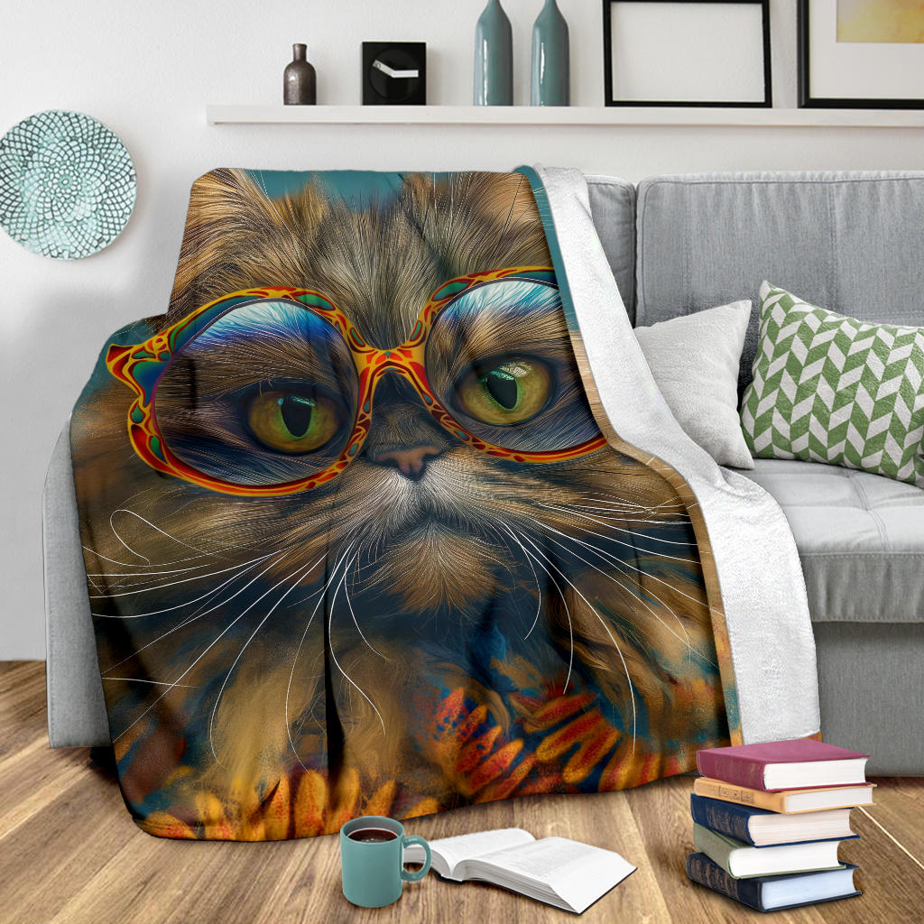 Persian Cat Blanket, Trippy Psychedelics Persian Cat Fleece Blanket, Persian Cat Throw Blanket, Persian Cat Gifts