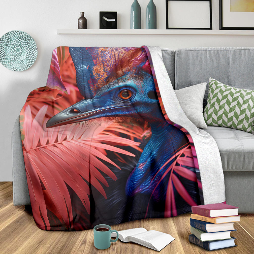 Cassowary Blanket, Trippy Psychedelics Cassowary Fleece Blanket, Cassowary Throw Blanket, Cassowary Gifts