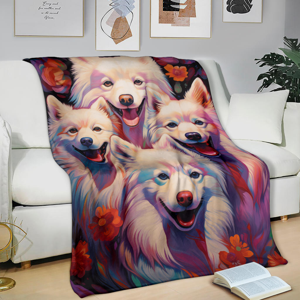 American Eskimo Blanket, Trippy Psychedelics American Eskimo Fleece Blanket, American Eskimo Throw Blanket, American Eskimo Gifts