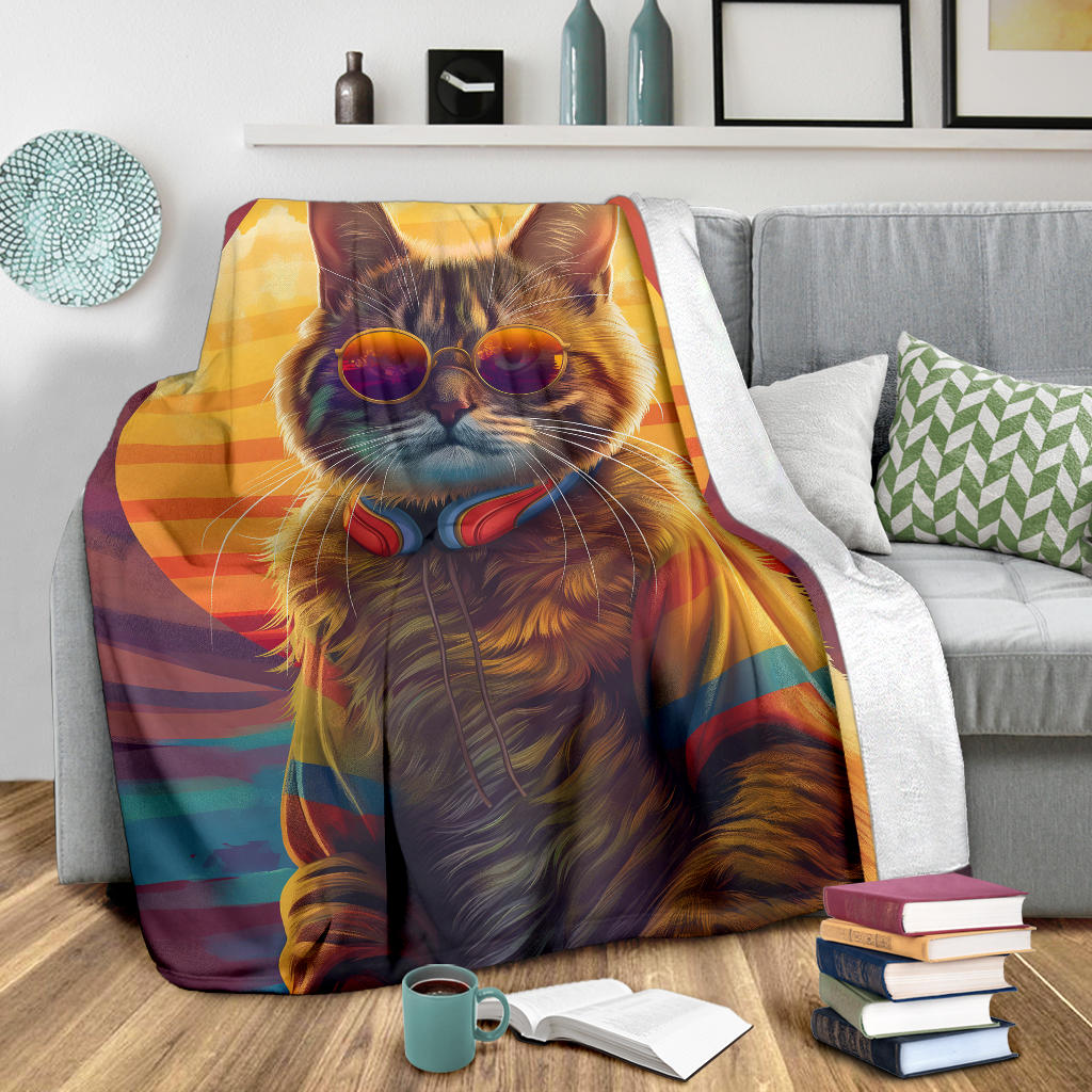 American Curl cat Blanket, Trippy Psychedelics American Curl cat Fleece Blanket, American Curl cat Throw Blanket, American Curl cat Gifts