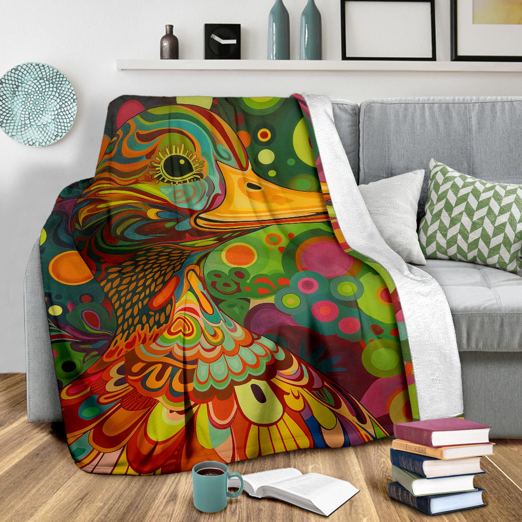 Duck Blanket, Trippy Psychedelics Duck Fleece Blanket, Duck Throw Blanket, Duck Gifts