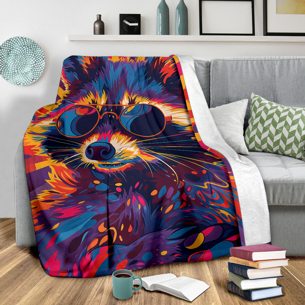 Raccoon Blanket, Trippy Psychedelics Raccoon Fleece Blanket, Raccoon Throw Blanket, Raccoon Gifts