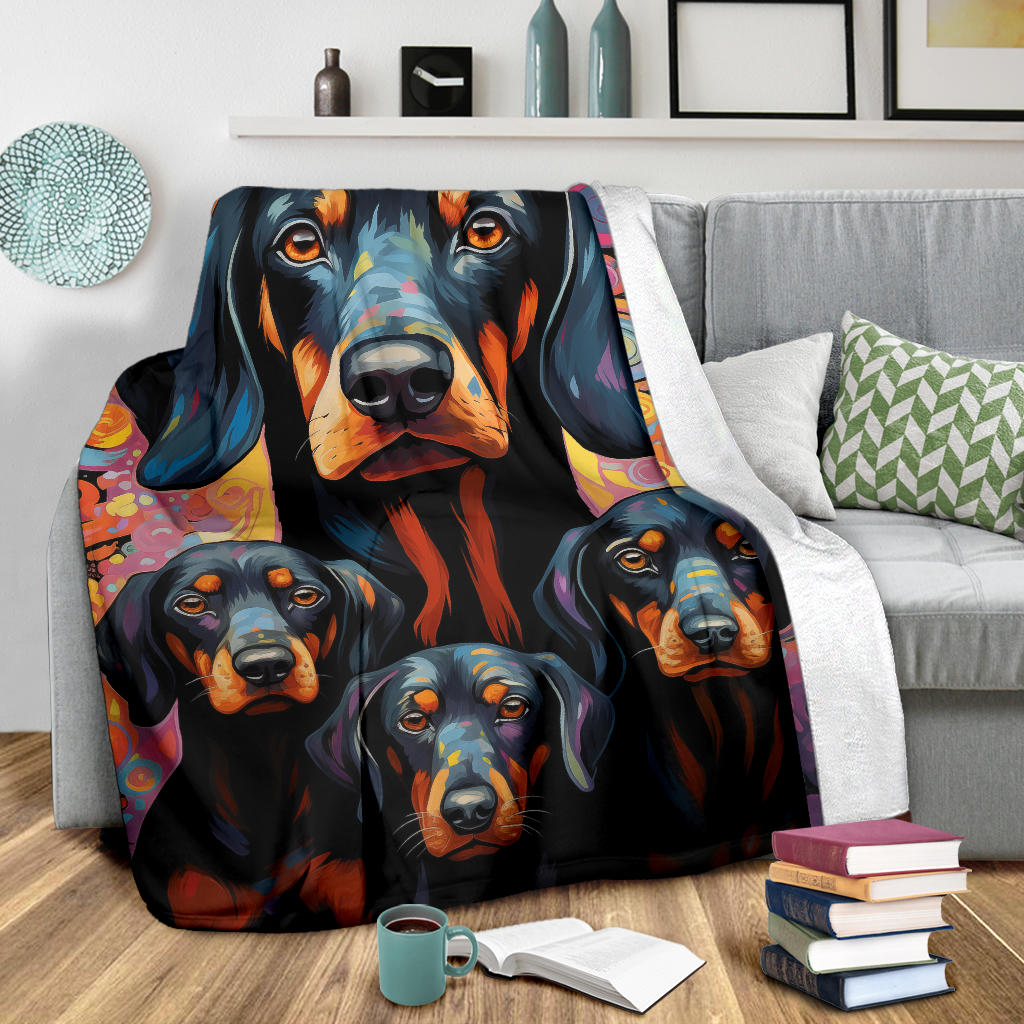 Black and Tan Coonhound Blanket, Trippy Psychedelics Black and Tan Coonhound Fleece Blanket, Black and Tan Coonhound Throw Blanket, Black and Tan Coonhound Gifts