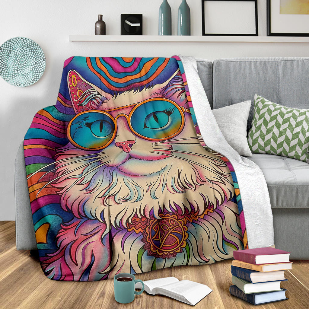 Ragdoll Cat Blanket, Trippy Psychedelics Ragdoll Cat Fleece Blanket, Ragdoll Cat Throw Blanket, Ragdoll Cat Gifts