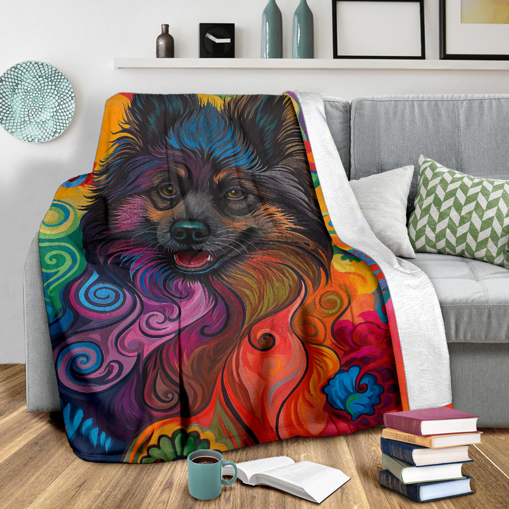 Keeshond Dog Blanket, Trippy Psychedelics Keeshond Dog Fleece Blanket, Keeshond Dog Throw Blanket, Keeshond Dog Gifts