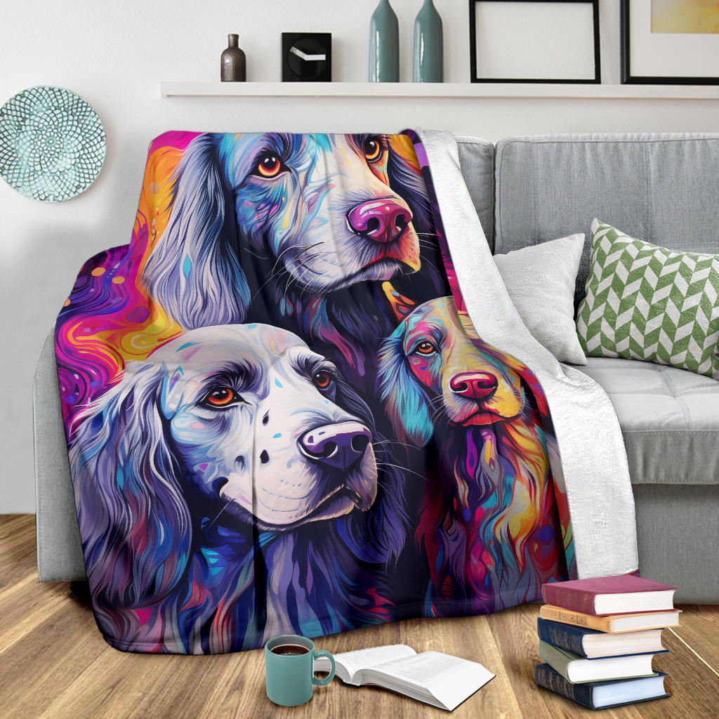 English Setter Blanket, Trippy Psychedelics English Setter Fleece Blanket, English Setter Throw Blanket, English Setter Gifts