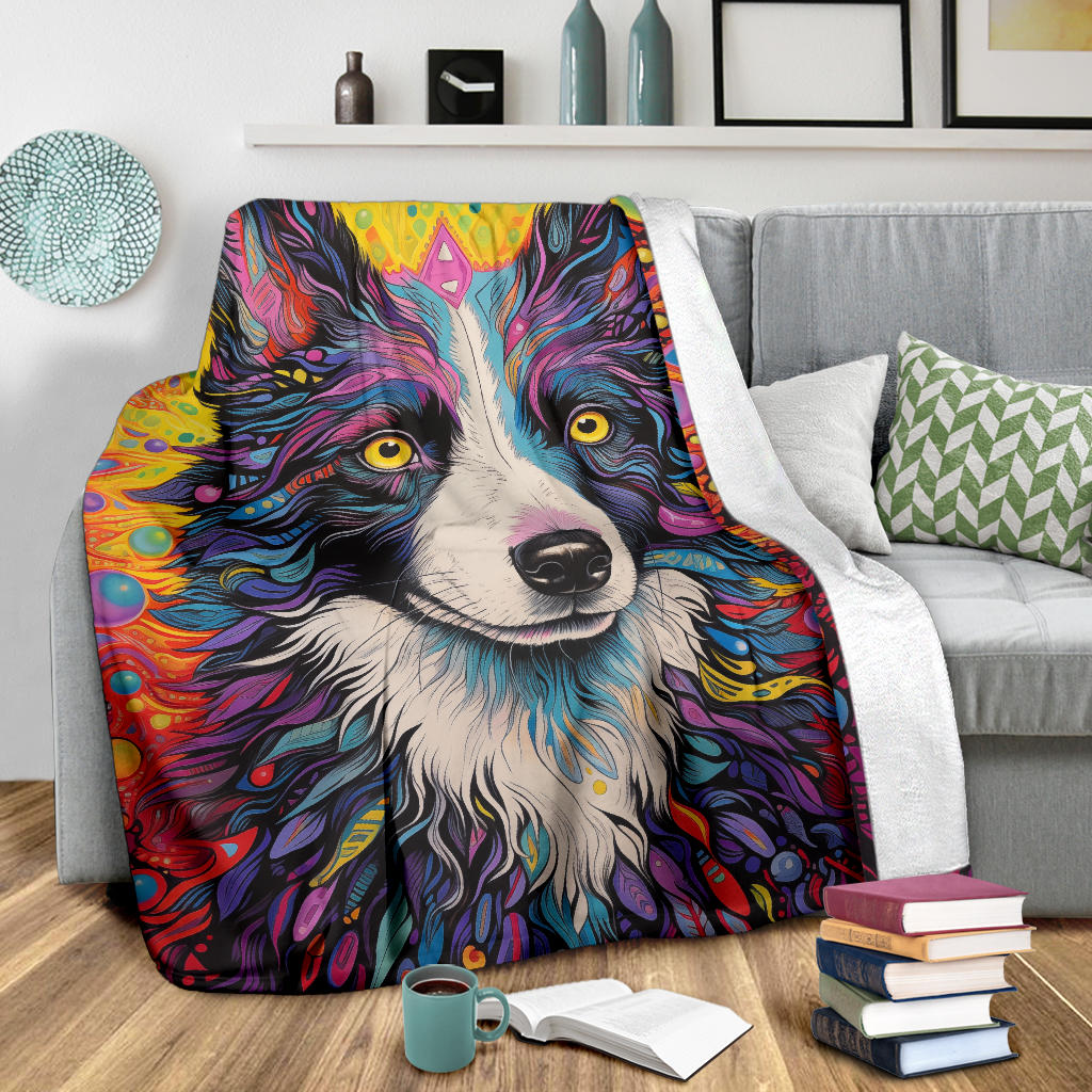 Border Collie Blanket, Border Collie Trippy Psychedelics Blanket, Border Collie Gifts, Border Collie Throw Blanket