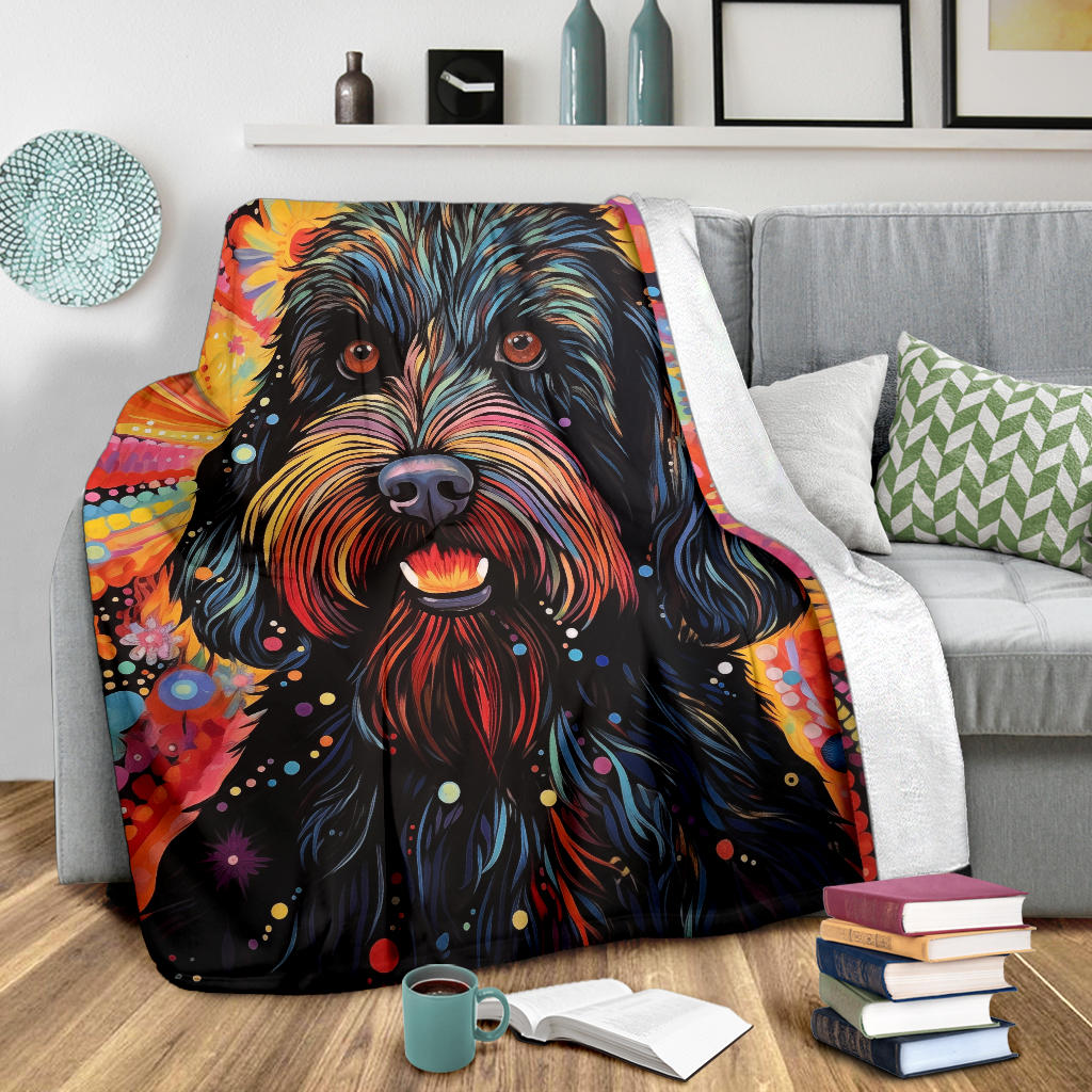 Black Russian Terrier Blanket, Trippy Psychedelics Black Russian Terrier Fleece Blanket, Black Russian Terrier Throw Blanket, Black Russian Terrier Gifts