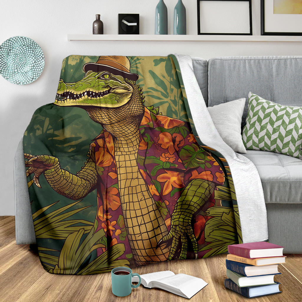 Crocodile Blanket, Trippy Psychedelics Crocodile Fleece Blanket, Crocodile Throw Blanket, Crocodile Gifts