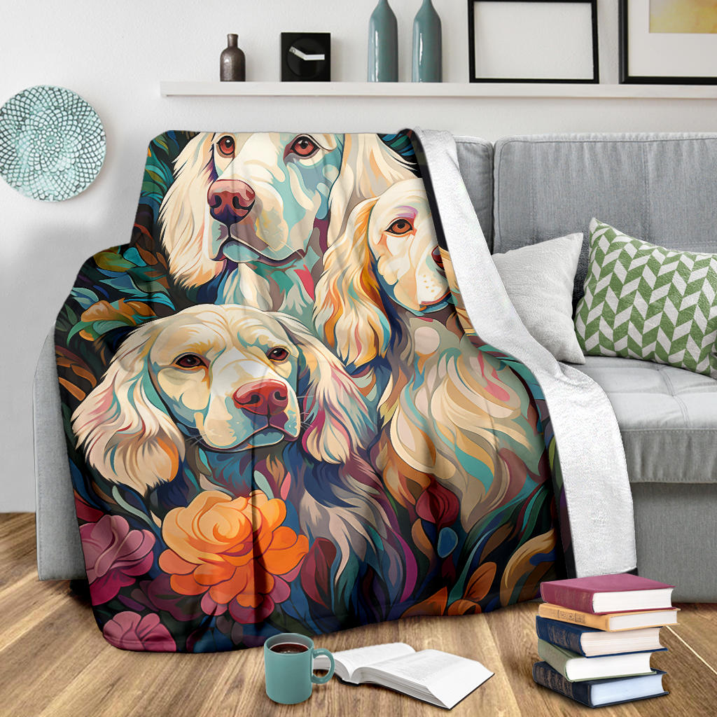 Clumber Spaniel Blanket, Trippy Psychedelics Clumber Spaniel Fleece Blanket, Clumber Spaniel Throw Blanket, Clumber Spaniel Gifts