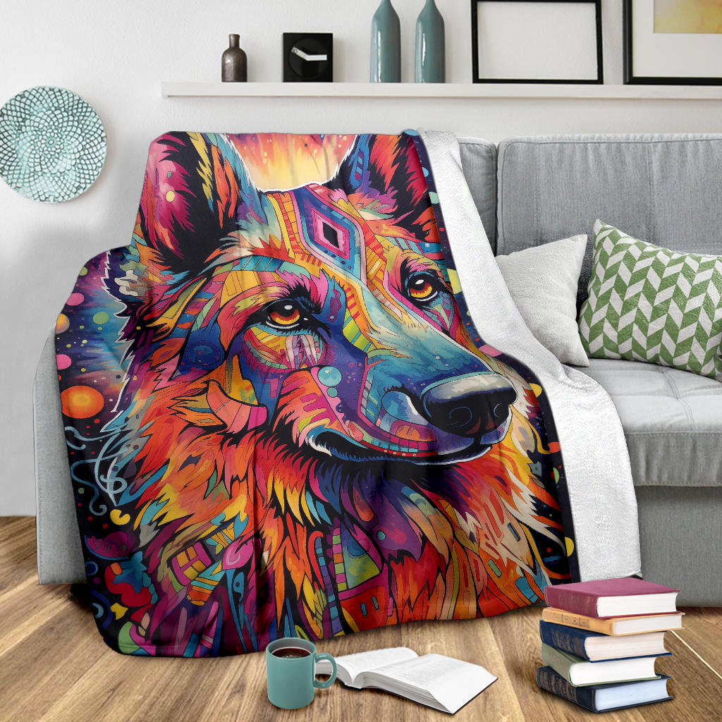 Trippy Psychedelics German Shepherd Blanket, German Shepherd Throw Blanket, German Shepherd Fleece Blanket, German Shepherd Gifts