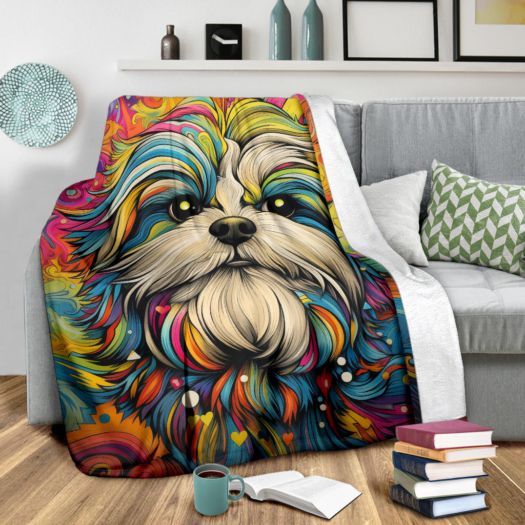 Shih Tzu Blanket, Shih Tzu Trippy Psychedelics Blanket, Shih Tzu Gifts, Shih Tzu Throw Blanket