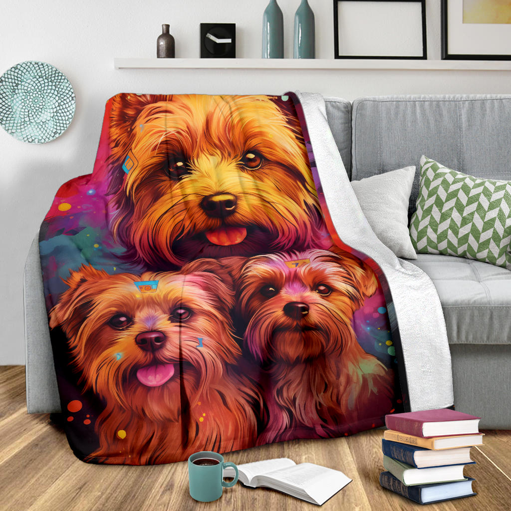 Norfolk Terrier Blanket, Trippy Psychedelics Norfolk Terrier Fleece Blanket, Norfolk Terrier Throw Blanket, Norfolk Terrier Gifts