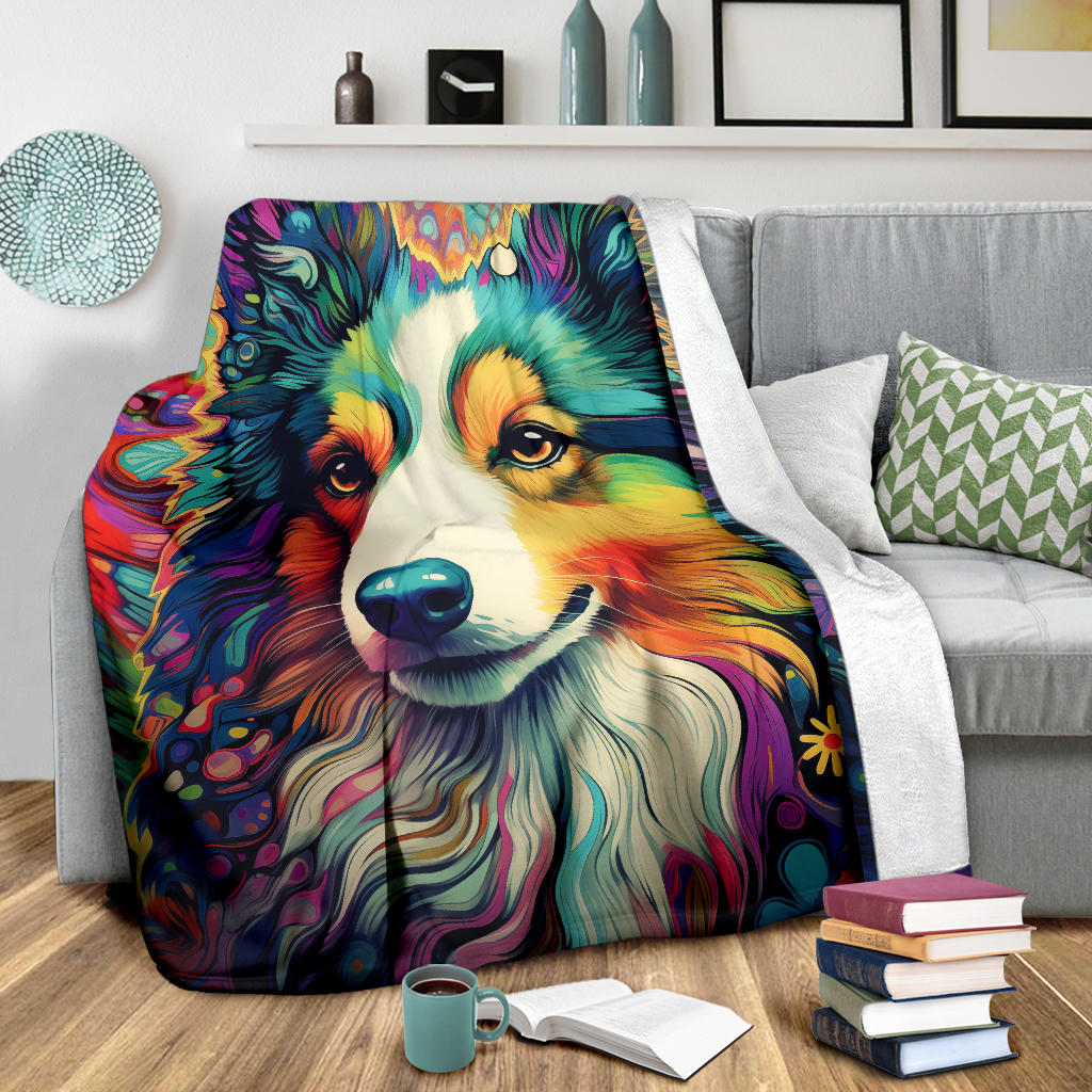 Shetland Sheepdog Blanket, Shetland Sheepdog Fleece Blanket, Shetland Sheepdog Trippy Psychedelics Throw Blanket, Shetland Sheepdog Gifts