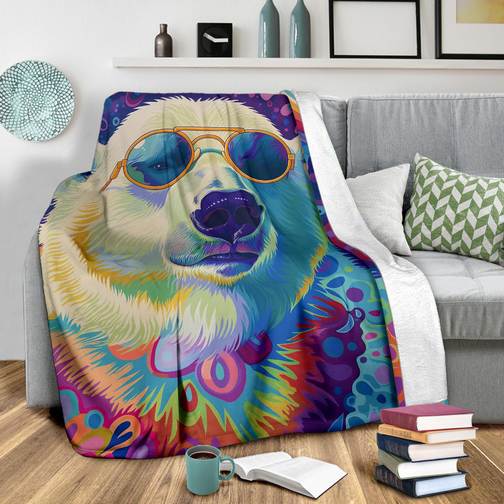 Polar Bear Blanket, Trippy Psychedelics Polar Bear Fleece Blanket, Polar Bear Throw Blanket, Polar Bear Gifts