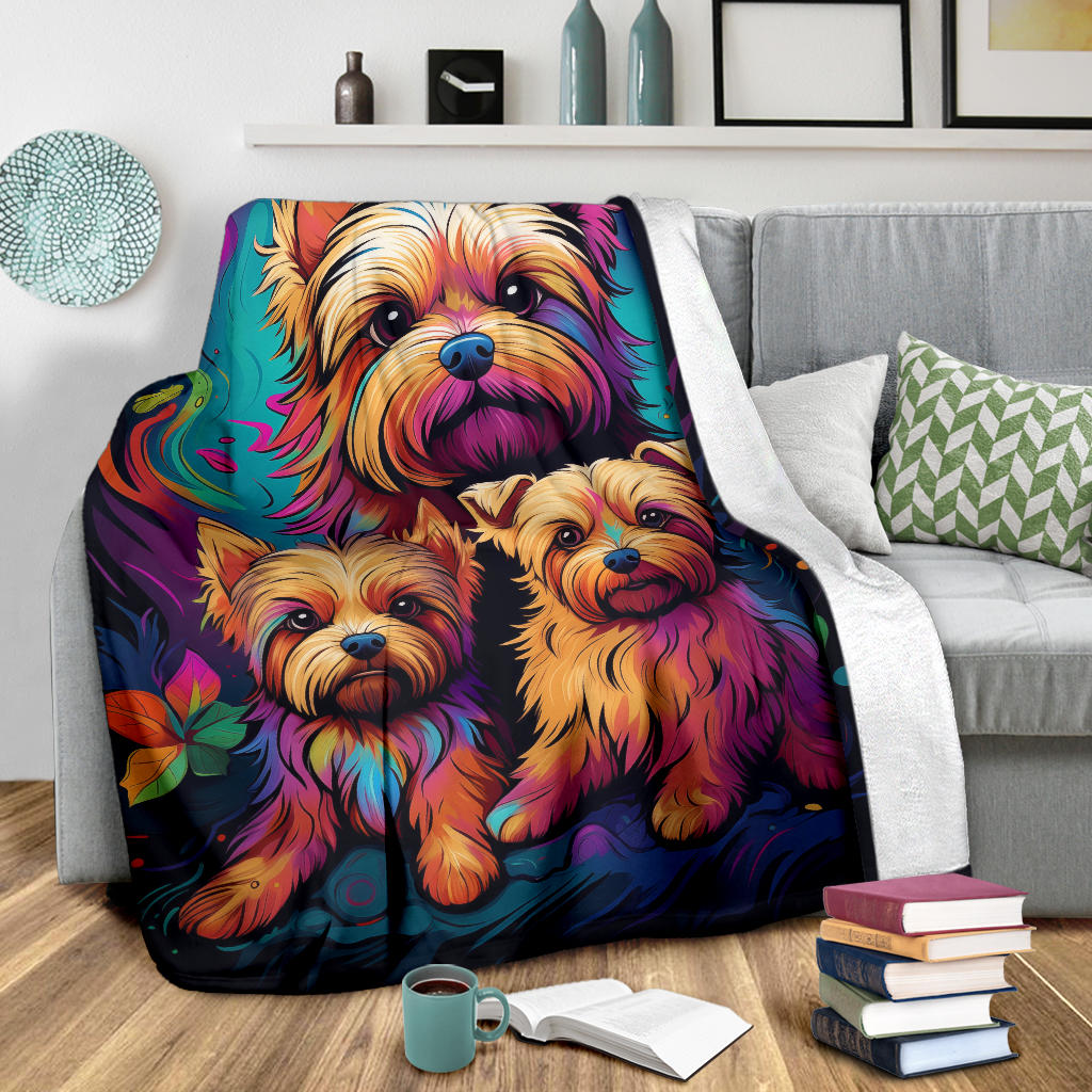 Norfolk Terrier Blanket, Trippy Psychedelics Norfolk Terrier Fleece Blanket, Norfolk Terrier Throw Blanket, Norfolk Terrier Gifts