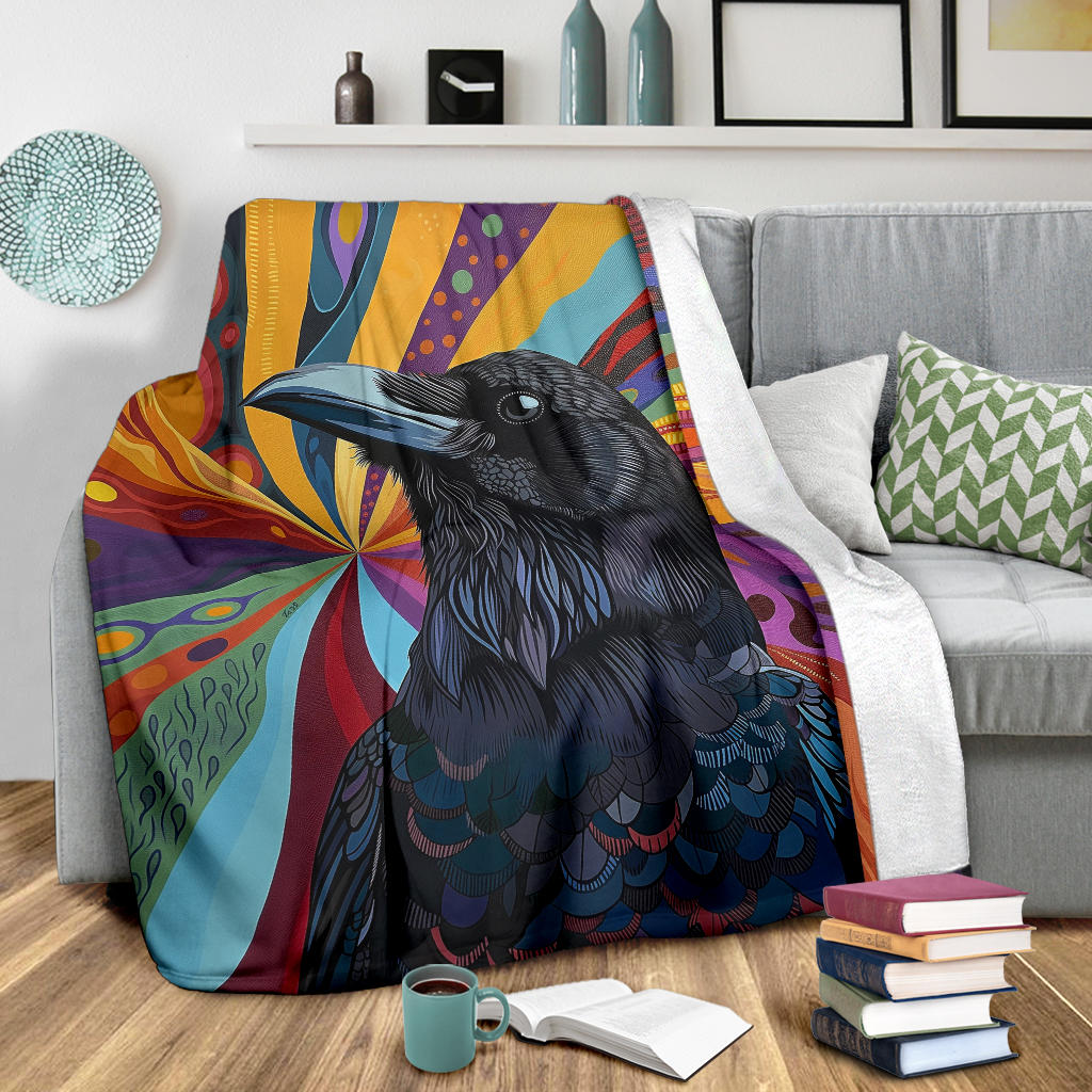 Crow bird Blanket, Trippy Psychedelics Crow bird Fleece Blanket, Crow bird Throw Blanket, Crow bird Gifts