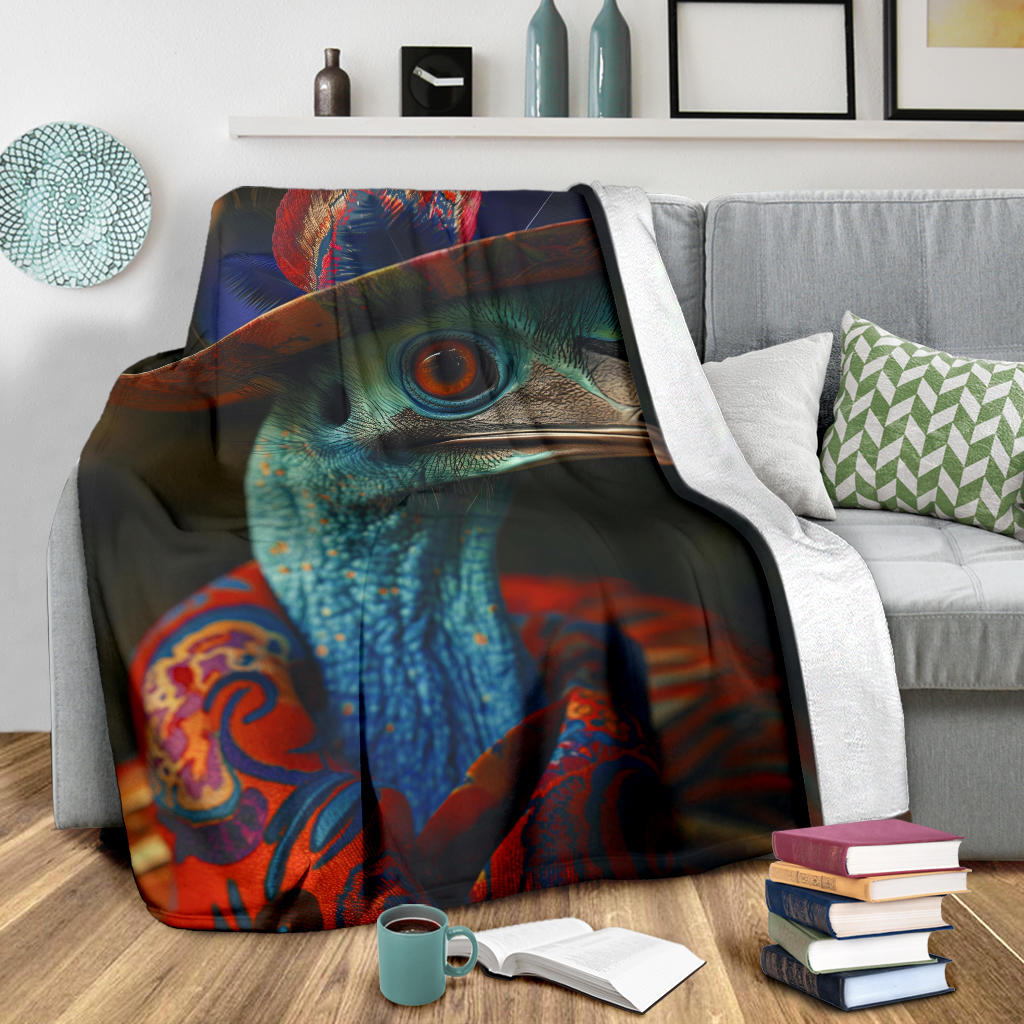 Cassowary Blanket, Trippy Psychedelics Cassowary Fleece Blanket, Cassowary Throw Blanket, Cassowary Gifts