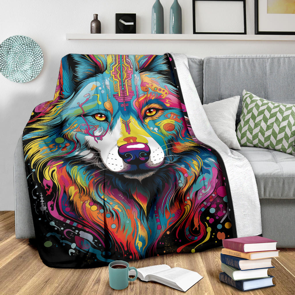 Trippy Psychedelics Siberian Husky Blanket, Siberian Husky Fleece Blanket, Siberian Husky Throw Blanket, Siberian Husky Gifts