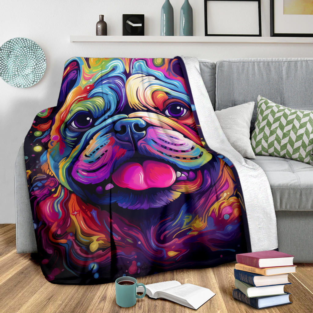 Trippy Psychedelics Bulldog Blanket, Bulldog Throw Blanket, Bulldog Fleece Blanket, Bulldog Gifts