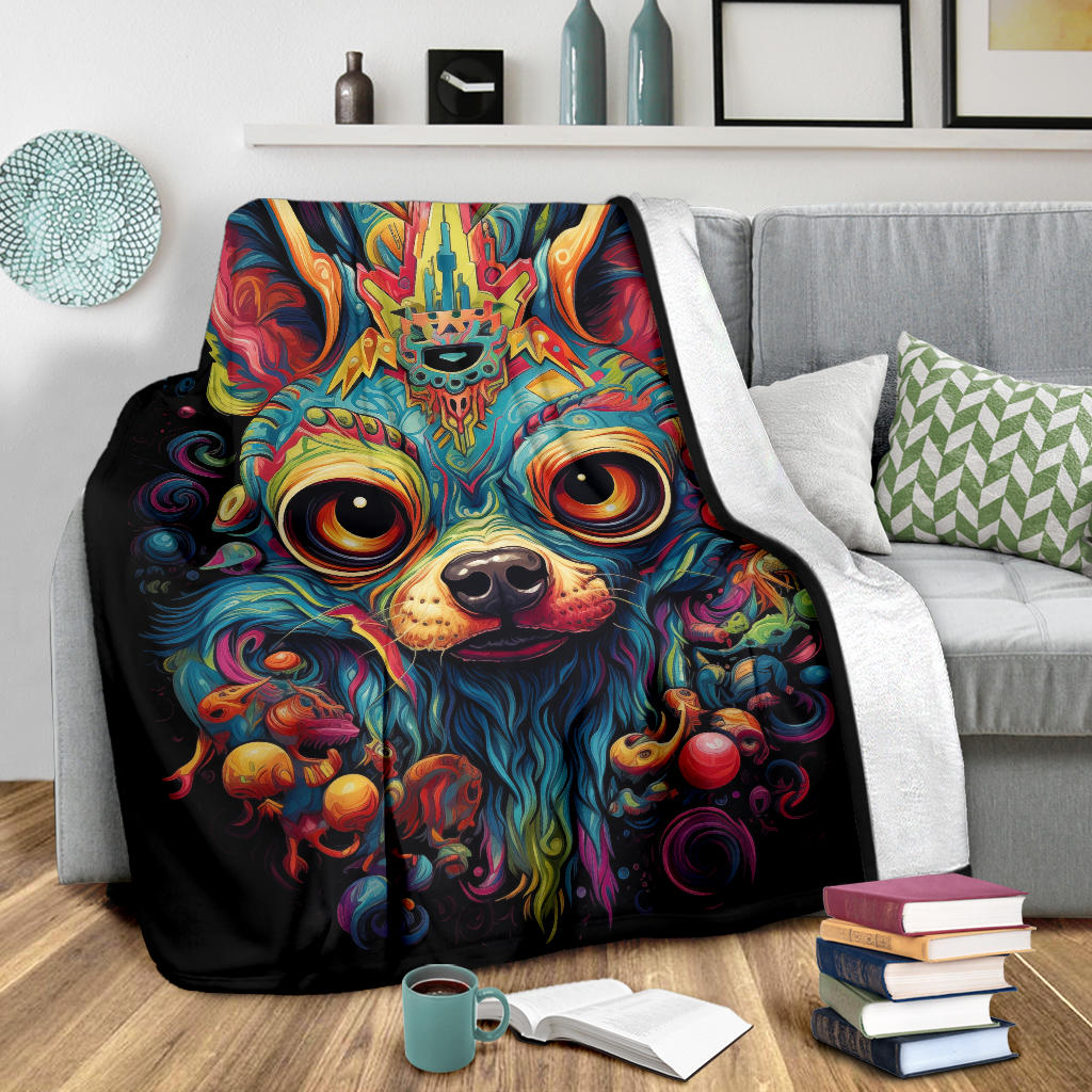 Trippy Psychedelics Chihuahua Blanket, Chihuahua Throw Blanket, Chihuahua Fleece Blanket, Chihuahua Gifts