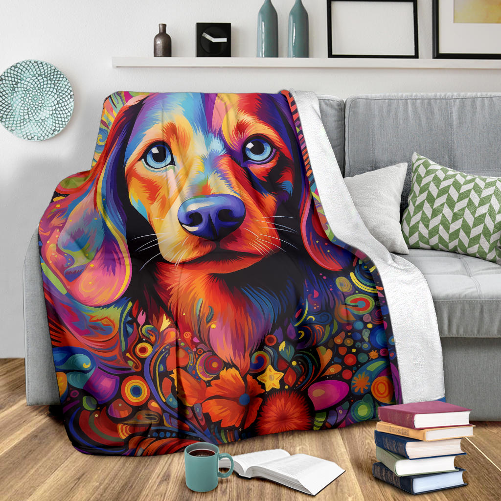 Trippy Psychedelics Dachshund Blanket, Dachshund Throw Blanket, Dachshund Fleece Blanket, Dachshund Gifts