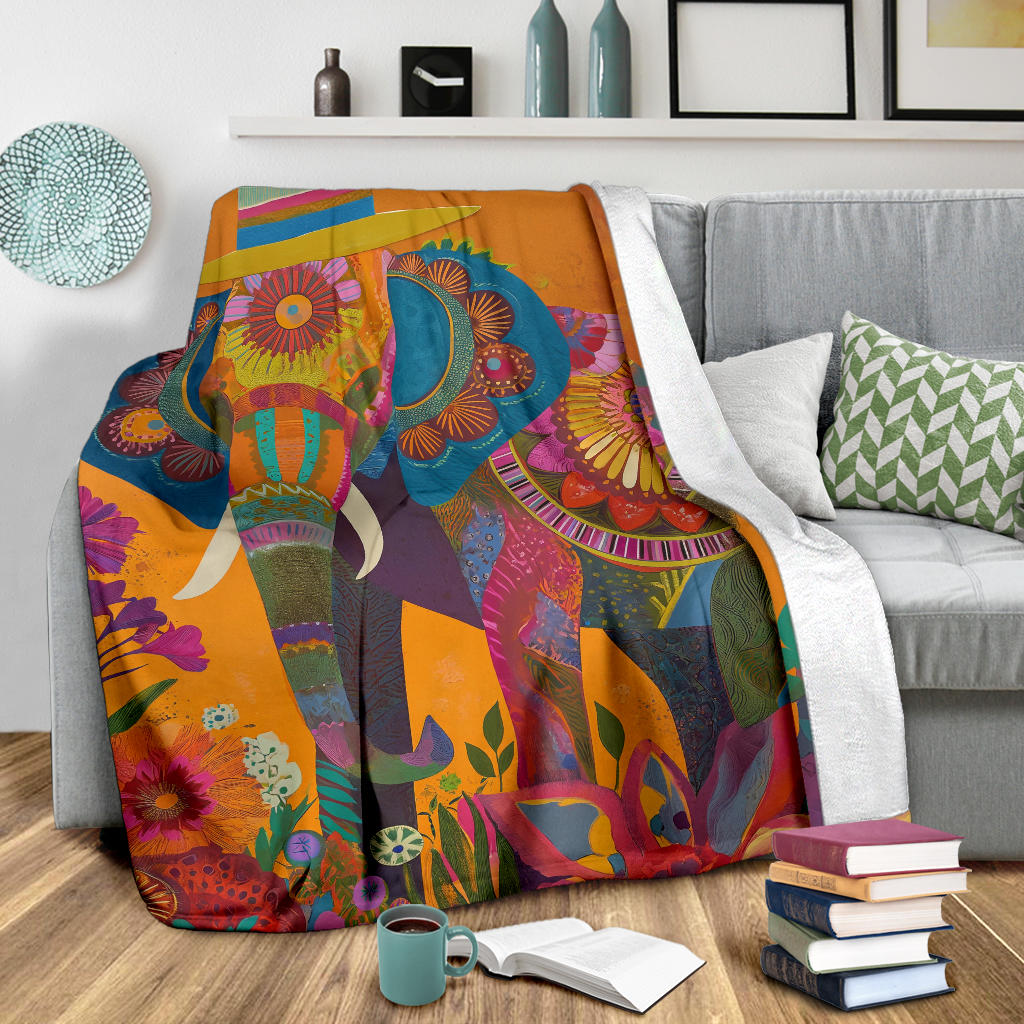 Elephant Blanket, Trippy Psychedelics Elephant Fleece Blanket, Elephant Throw Blanket, Elephant Gifts