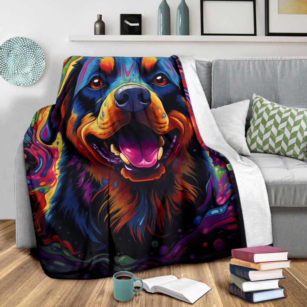 Trippy Psychedelics Rottweiler Blanket, Rottweiler Throw Blanket, Rottweiler Fleece Blanket, Rottweiler Gifts