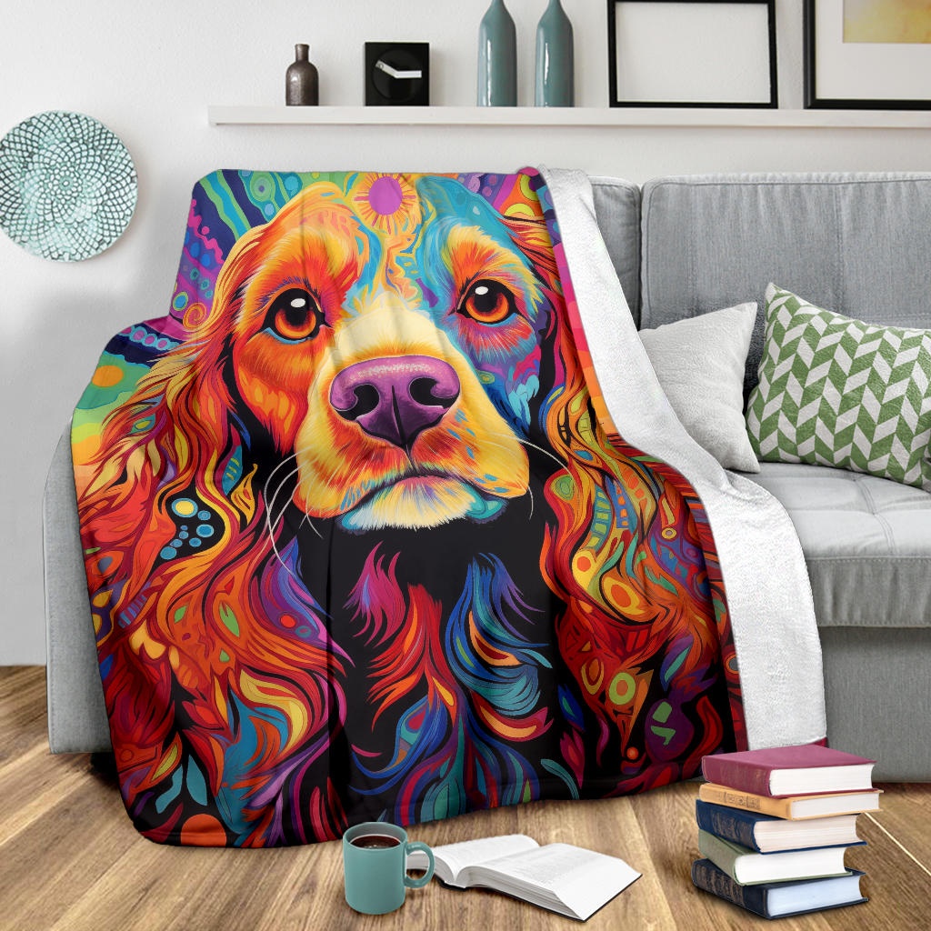 Cocker Spaniel Blanket, Cocker Spaniel Trippy Psychedelics Blanket, Cocker Spaniel Gifts, Cocker Spaniel Throw Blanket