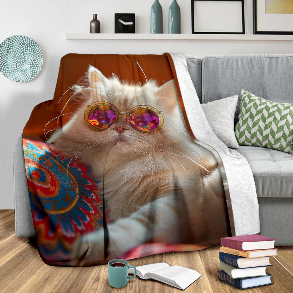 Persian Cat Blanket, Trippy Psychedelics Persian Cat Fleece Blanket, Persian Cat Throw Blanket, Persian Cat Gifts