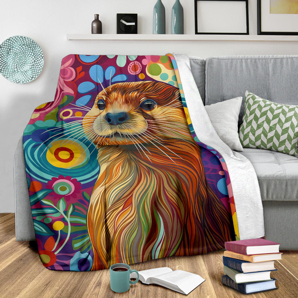 Otter Blanket, Trippy Psychedelics Otter Fleece Blanket, Otter Throw Blanket, Otter Gifts