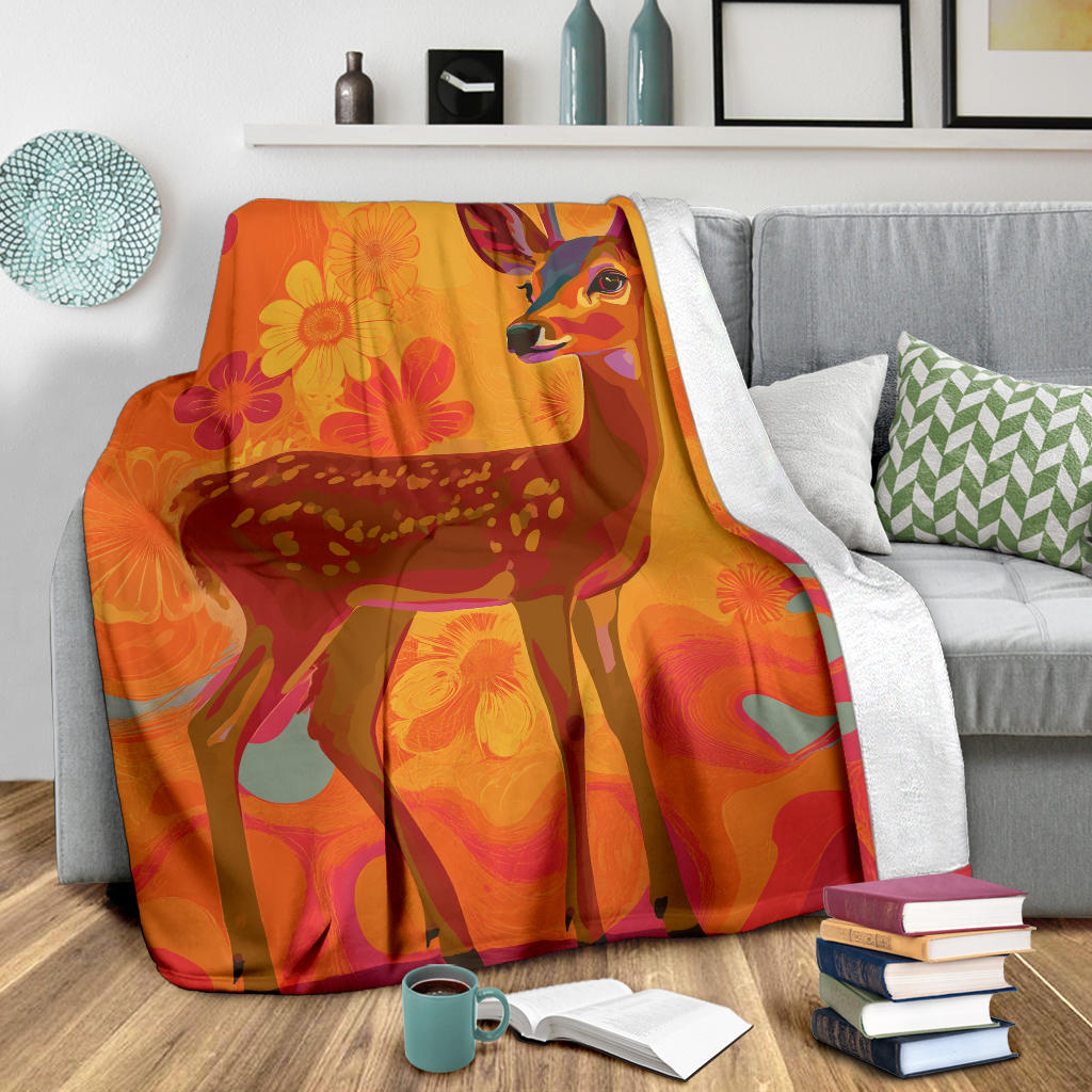 Deer Blanket, Trippy Psychedelics Deer Fleece Blanket, Deer Throw Blanket, Deer Gifts