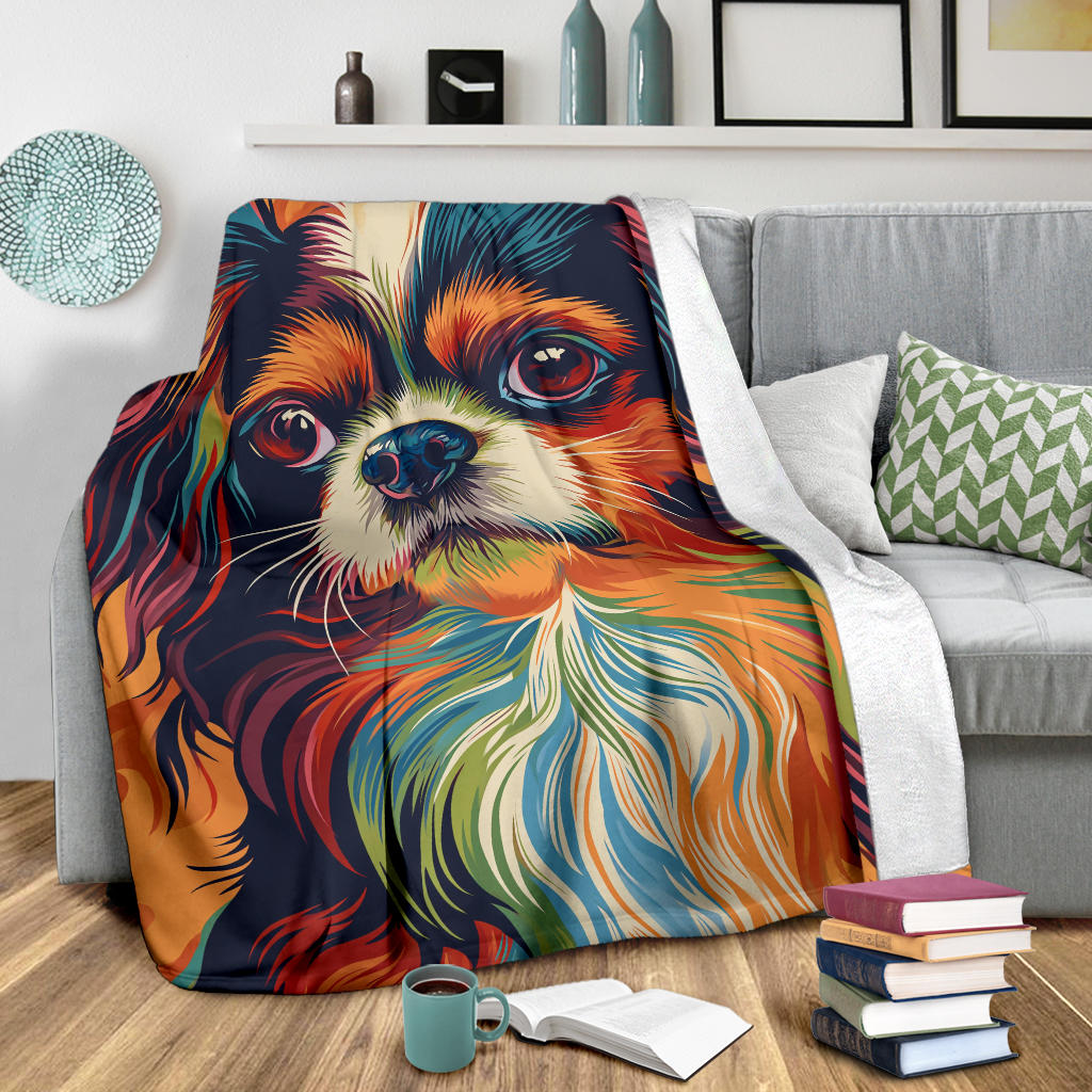 Japanese Chin Blanket, Trippy Psychedelics Japanese Chin Fleece Blanket, Japanese Chin Throw Blanket, Japanese Chin Gifts