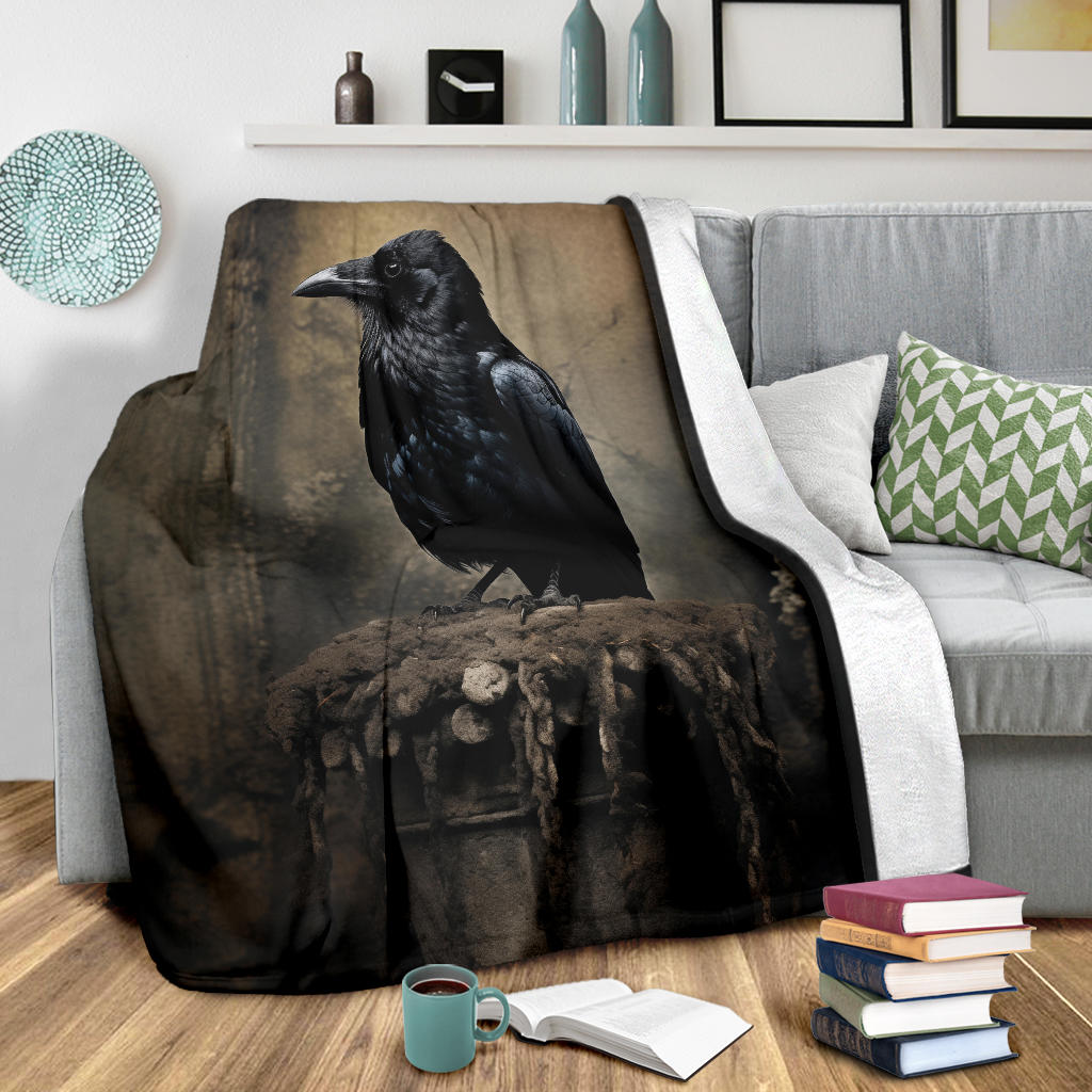 Crow Raven Blanket,  Goth Gifts, Crow Fleece Blanket, Crow Gifts, Crow Custom Blanket, Witchy Blanket