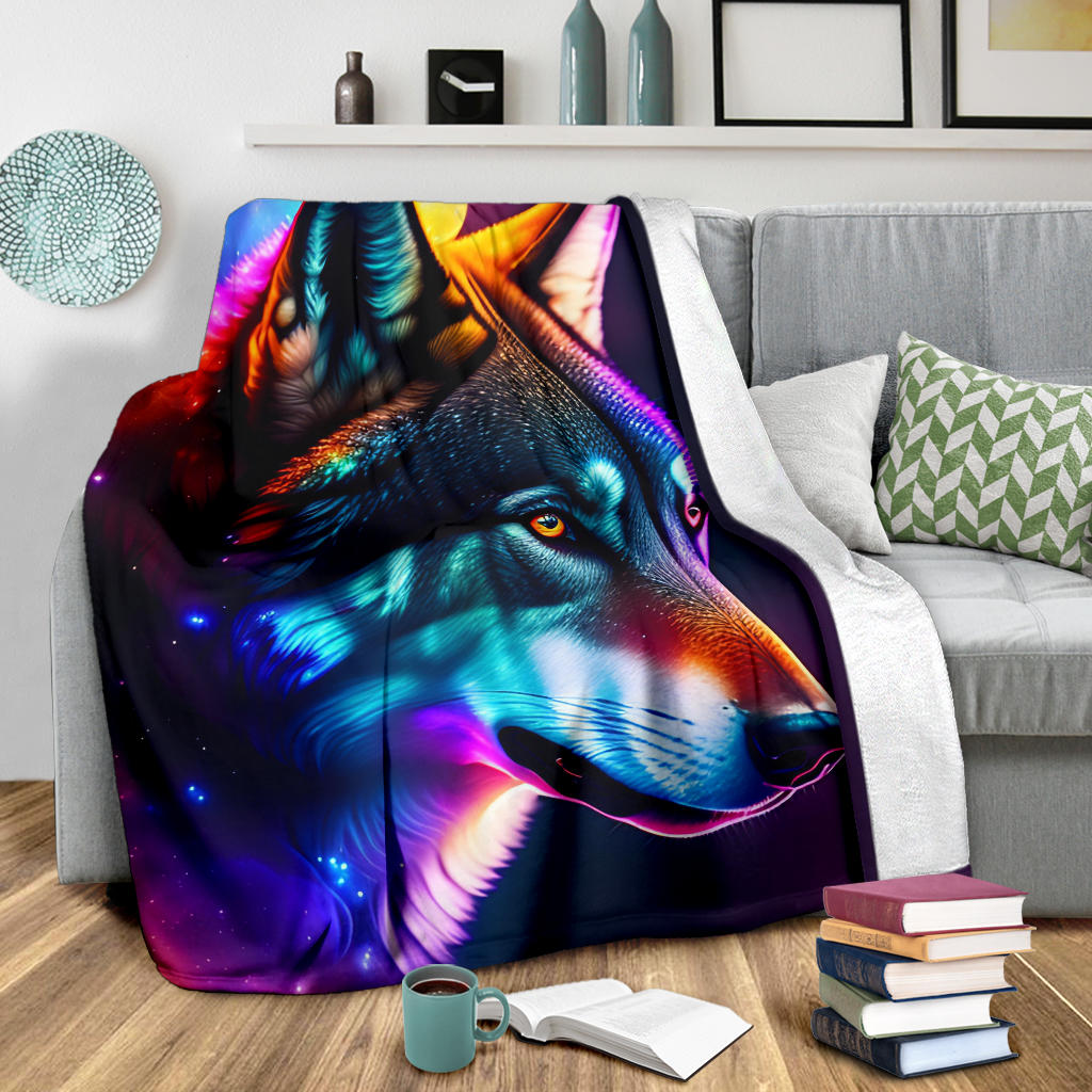 Colorful Wolf Blanket