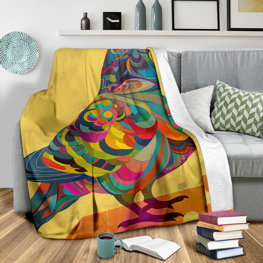 Pigeon Blanket, Trippy Psychedelics Pigeon Fleece Blanket, Pigeon Throw Blanket, Pigeon Gifts