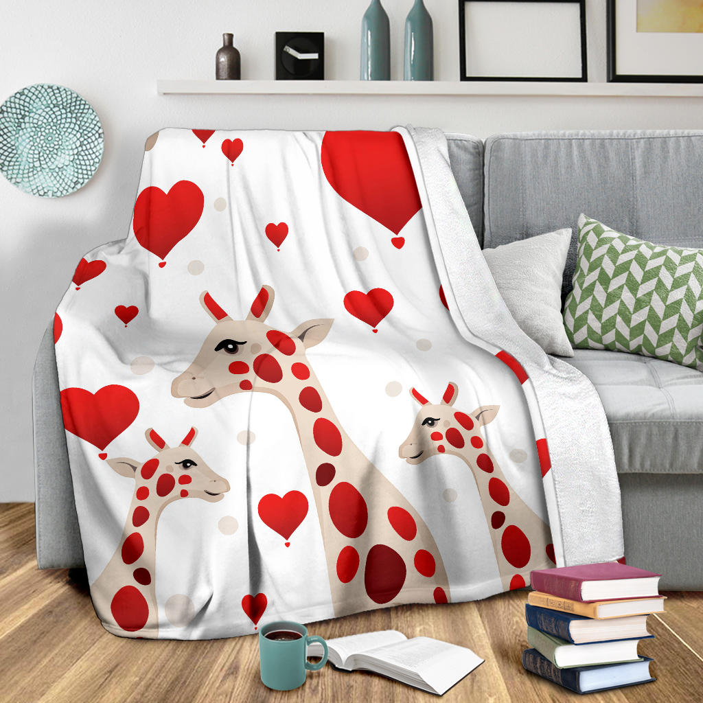 Giraffe Hearts Blanket, Giraffe Throw Blanket, Giraffe Fleece Blanket, Giraffe Gifts