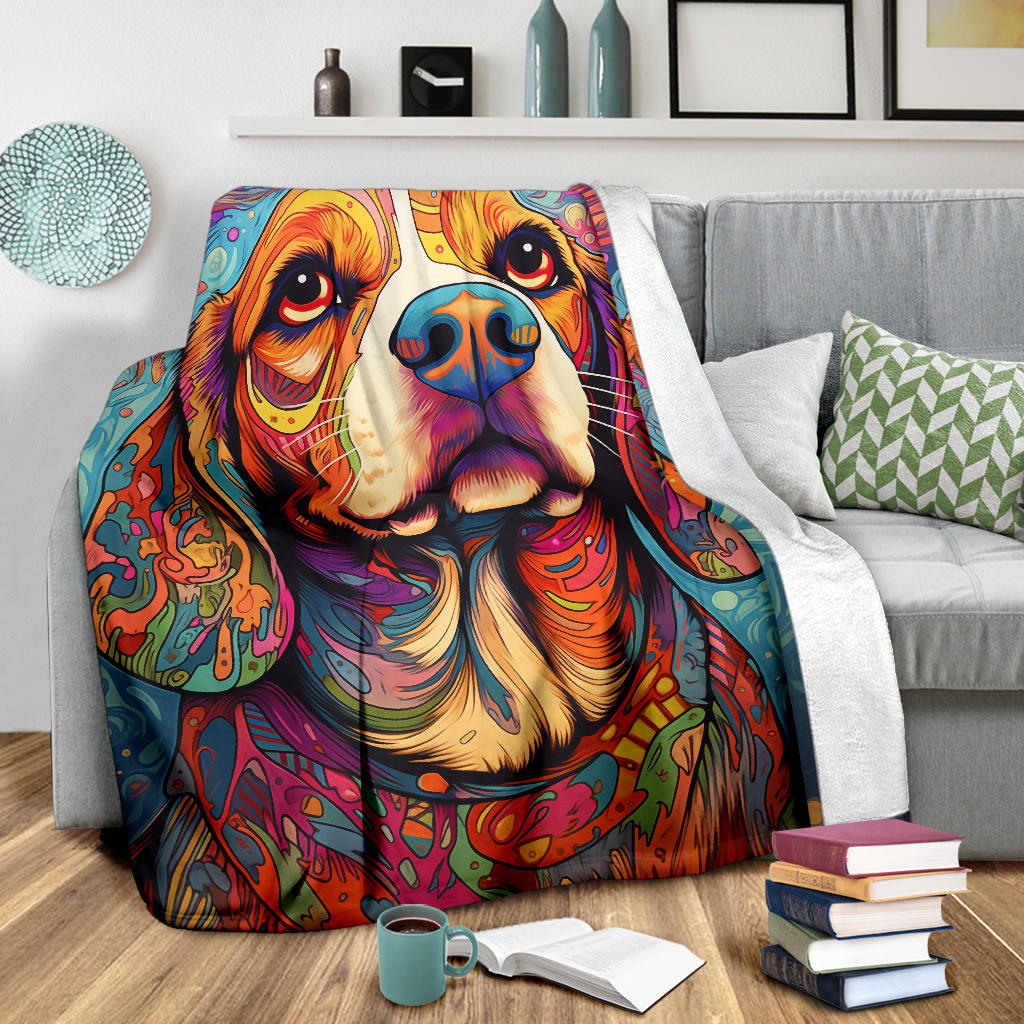 Trippy Psychedelics Beagle Dog, Beagle Dog Fleece Blanket, Beagle Dog Throw Blanket, Beagle Gifts