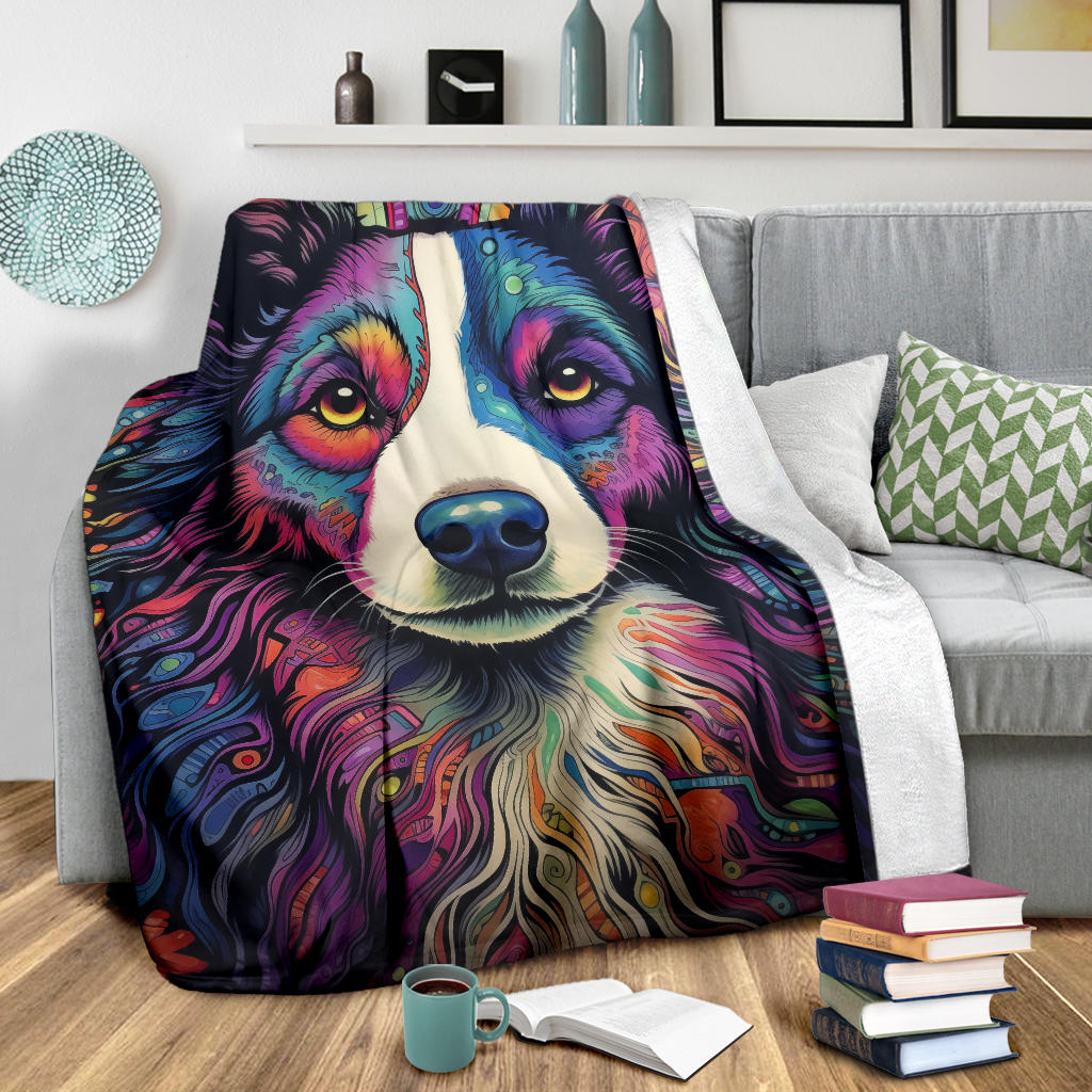 Border Collie Blanket, Border Collie Trippy Psychedelics Blanket, Border Collie Gifts, Border Collie Throw Blanket